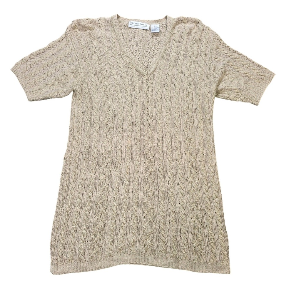 Carolyn Taylor Silk Blend Cable Knit Sweater Women's Size S Beige Short Sleeve